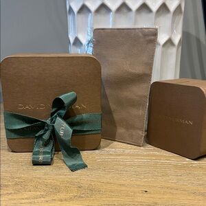 David Yurman Brown Boxes with Green Ribbon and new cleaning cloth